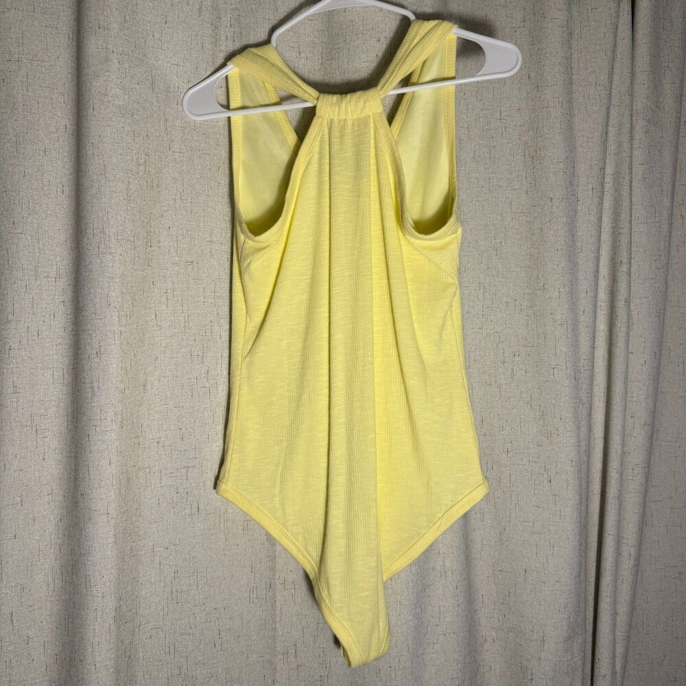 Yellow Ribbed V Neck Racerback Bodysuit L Sleeveless Pink Lily - Picture 2 of 2
